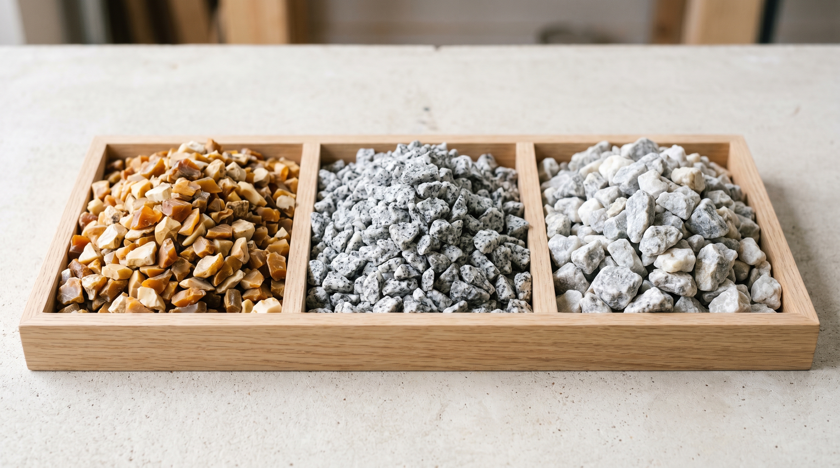 Stone aggregate choice comparisons for Dublin driveways showing Golden Flint and Silver Granite